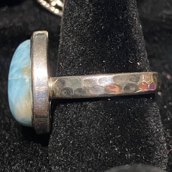 Ring Teardrop Larimar Cabochon 3.345 Carats Size 7.5 Sterling Silver Stamped 925 - Picture 2 of 11